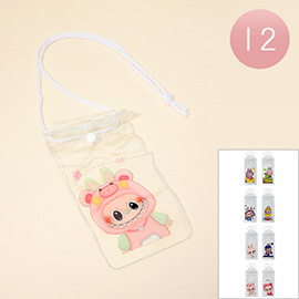 12PCS - Monster Bunny Character Transparent Phone Pouch Lanyard Bag