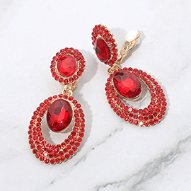 Oval Halo Drop Evening Clip On Earrings