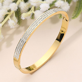 SECRET BOX_Stainless Steel Triple Row Stone Paved Hinged Bangle Bracelet