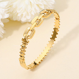 Stainless Steel Sculpted Link Hinged Bangle Bracelet