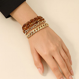 3PCS - Resin Metal Chain Link Multi Layered Bracelets