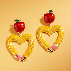 Apple Heart Shape Pencil Drop Dangle Earrings