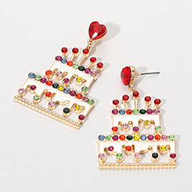 Glitter Enamel Birthday Cake Drop Dangle Earrings