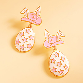 Western Bunny Hat Easter Egg Drop Dangle Earrings