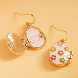 Floral Easter Egg Locket Dangle Earrings