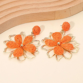 Raffia Wrapped Floral Petal Dangle Earrings