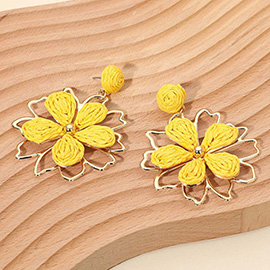 Raffia Wrapped Floral Petal Dangle Earrings