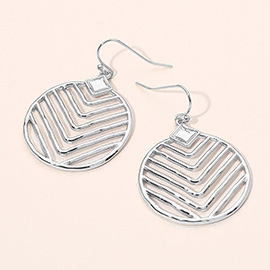 Metal Geometric Chevron Line Disc Dangle Earrings