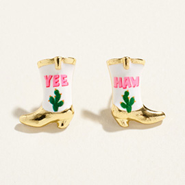 YEE HAW Cactus Cowboy Boot Stud Earrings