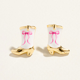 Bow Accent Cowboy Boot Stud Earrings