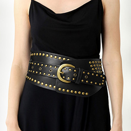 Western Faux Leather Studded Wide Waist Belt