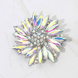 Oblique Crystal Oval Flower Pin Brooch