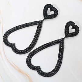Bold Rhinestone Studded Open Heart Drop Dangle Statement Evening Earrings