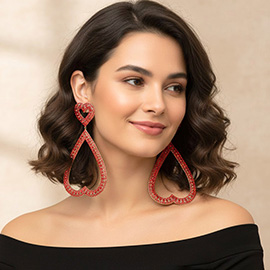 Bold Rhinestone Studded Open Heart Drop Dangle Statement Evening Earrings