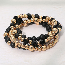 4PCS- Wooden Metal Ball Beaded Stretch Multi Layered Bracelets