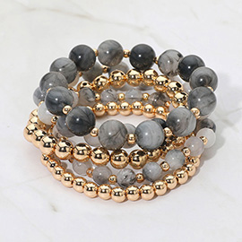5PCS - Resin Metal Ball Beaded Stretch Multi Layered Bracelets