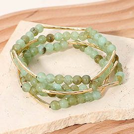 5PCS -Round Ball Curved Textured Bar Beaded Stretch Multi Layered Bracelets