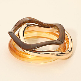 3PCS - Geometric Mixed Resin Metal Stackable Bangle Multi Layered Bracelets