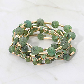 7PCS - Resin Ball Metal Bar Beaded Stretch Multi Layered Bracelets