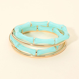 5PCS - Stackable Marbled Bamboo Beaded Stretch Metal Bangle Multi Layered Bracelets