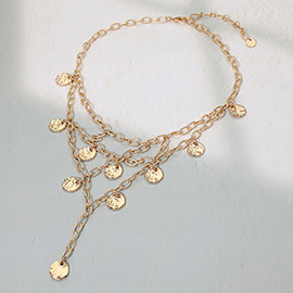 Hammered Metal Disc Drop Layered Statement Necklace