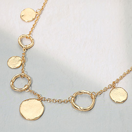 Hammered Metal Disc Charm Ring Link Necklace