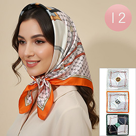 12PCS - Silky Feel Abstract Pattern Printed Square Scarves