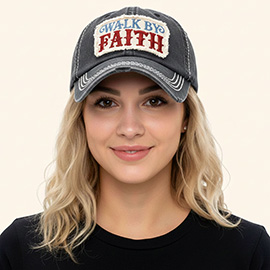 WALK BY FAITH Message Patch Vintage Baseball Cap