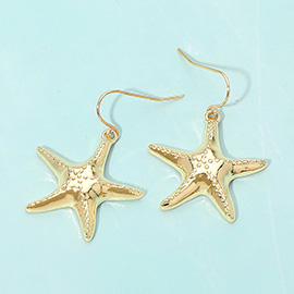 Textured Metal Starfish Drop Dangle Earrings