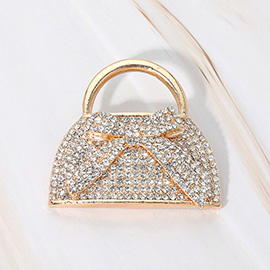 Rhinestone Studded Bow Accent Mini Handbag Pin Brooch