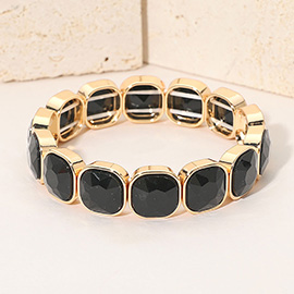 Square Cut Gem Beaded Stretch Evening Bracelet