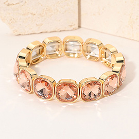 Square Cut Gem Beaded Stretch Evening Bracelet