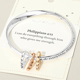 PHILIPPIANS 413 Religious Message Engraved Triple Open Angel Wings Charm Bangle Bracelet