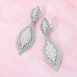Marquise Rhinestone Pearl Embellished Clip on Earrings