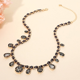 Round Teardrop Stone Cluster Station Bow Braided Chain Necklace