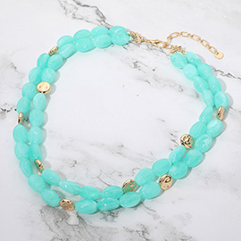 Chunky Oval Resin Pebble Beaded Layered Statement Necklace