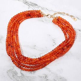 Marbled Resin Ball Beaded Multi Layered Statement Necklace