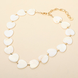 Mother of Pearl Heart Plate Link Statement Necklace