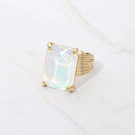 Emerald Cut Stone Adjustable Ring
