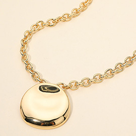 Polished Metal Organic Round Pendant Chunky Chain Necklace
