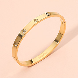 Stainless Steel CZ Stone Accent Hinged Bangle Bracelet