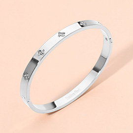 Stainless Steel CZ Stone Accent Hinged Bangle Bracelet