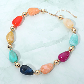 Chunky Resin Marbled Pebble Beaded Necklace