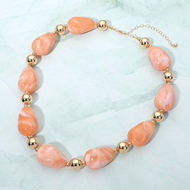 Chunky Resin Marbled Pebble Beaded Necklace