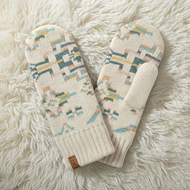 Ribbed Cuff Aztec Patterned Knit Winter Mittens