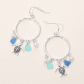 Sea Turtle Sea Glass Charm Drop Open Ring Dangle Earrings