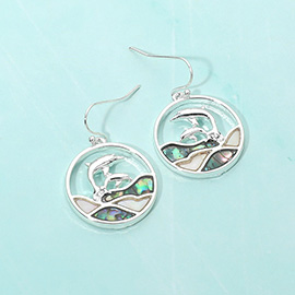 Abalone Double Dolphin Wave Round Dangle Earrings