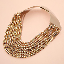 Multi Layered Metal Ball Beaded Magnetic Statement Collar Necklace