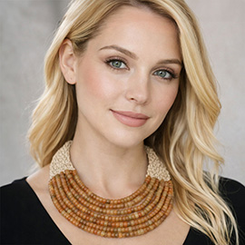 Woven Detail Multi Strand Beaded Collar Statement Necklace