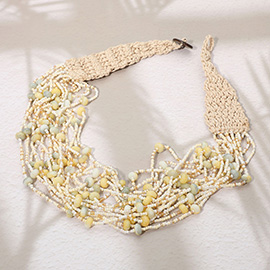 Woven Detail Multi Strand Seed Beaded Collar Statement Necklace